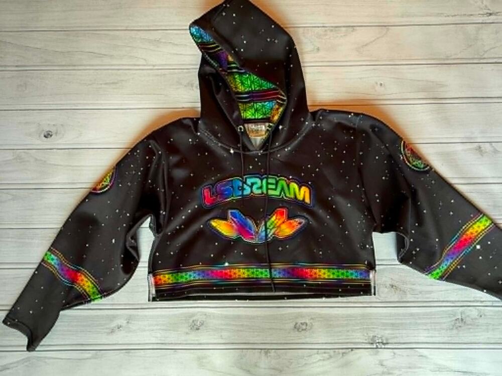 LSDREAM x Starchild Space Black & Prismatic Rainbow Cropped Hoodie